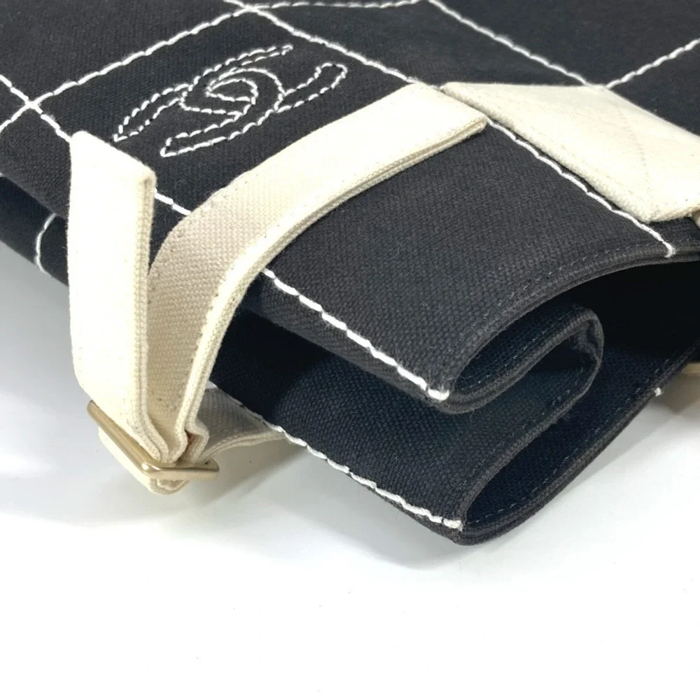 CHANEL Black Canvas Logo Shoulder Bag